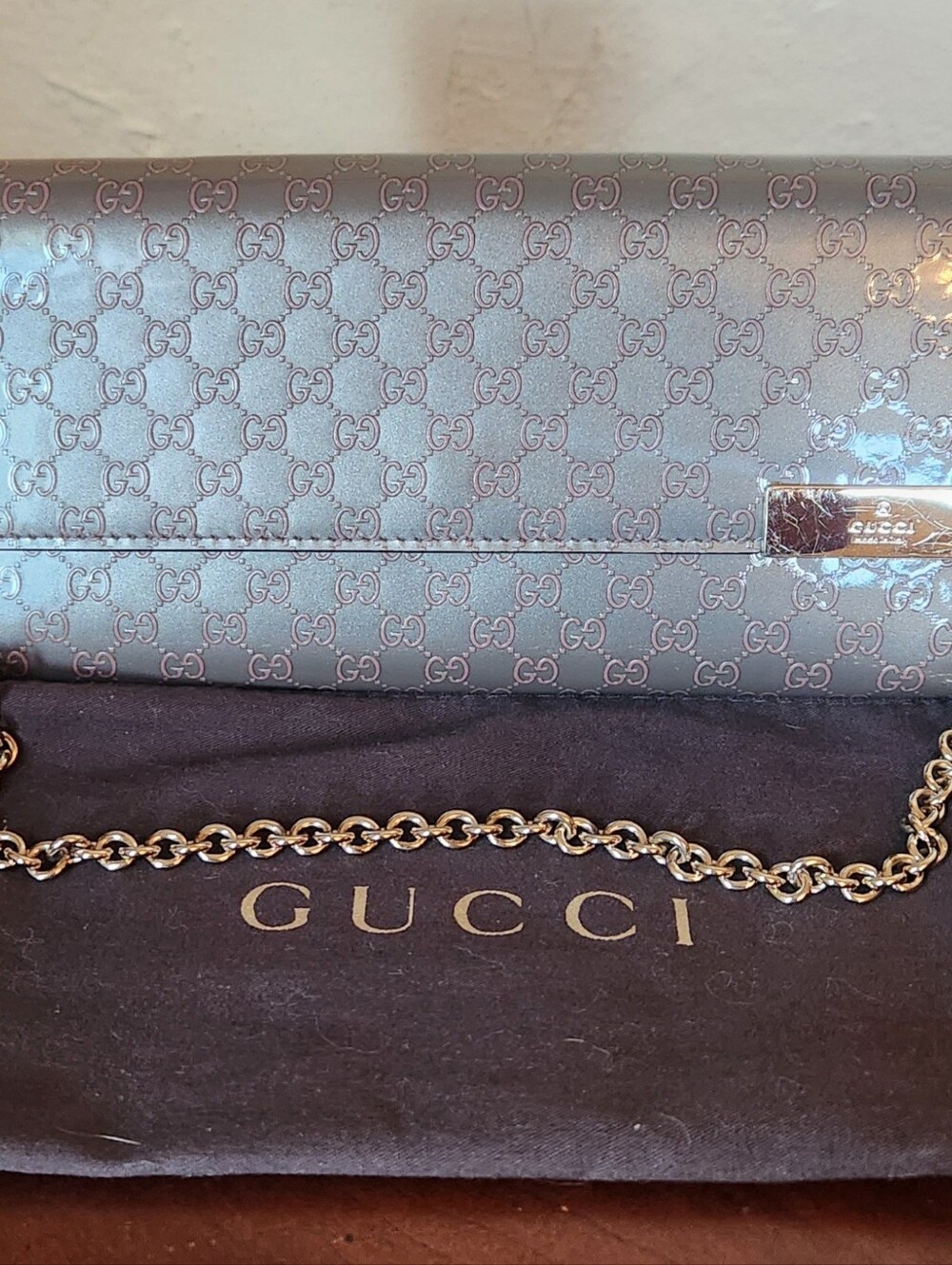 Gucci Guccissima Patent Leather Wallet On Chain